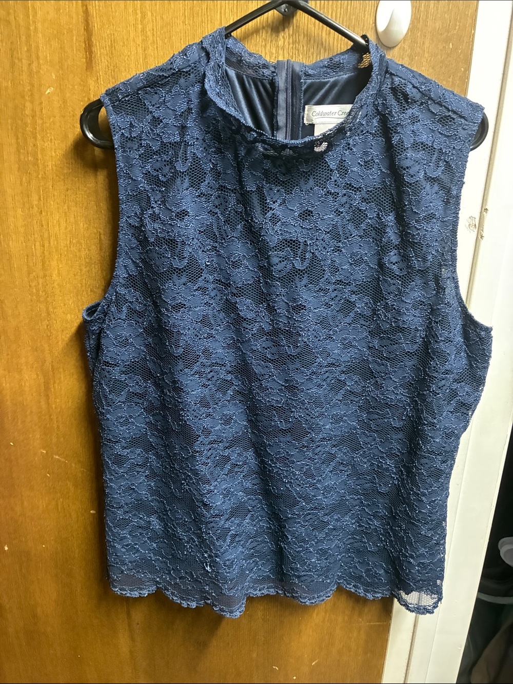 Coldwater Creek Navy Lace Sleeveless Shell Top